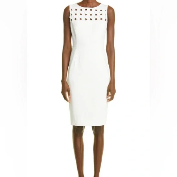 NWOT Akris punto Circle Cut Out Sleeveless Sheath Dress Size 4 Cream - Picture 7 of 11
